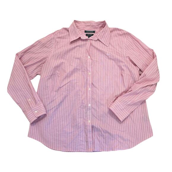 LRL Pink White Stripes Preppy Long Sleeve Button Up Non-Iron Shirt Size 1X - Picture 2 of 7